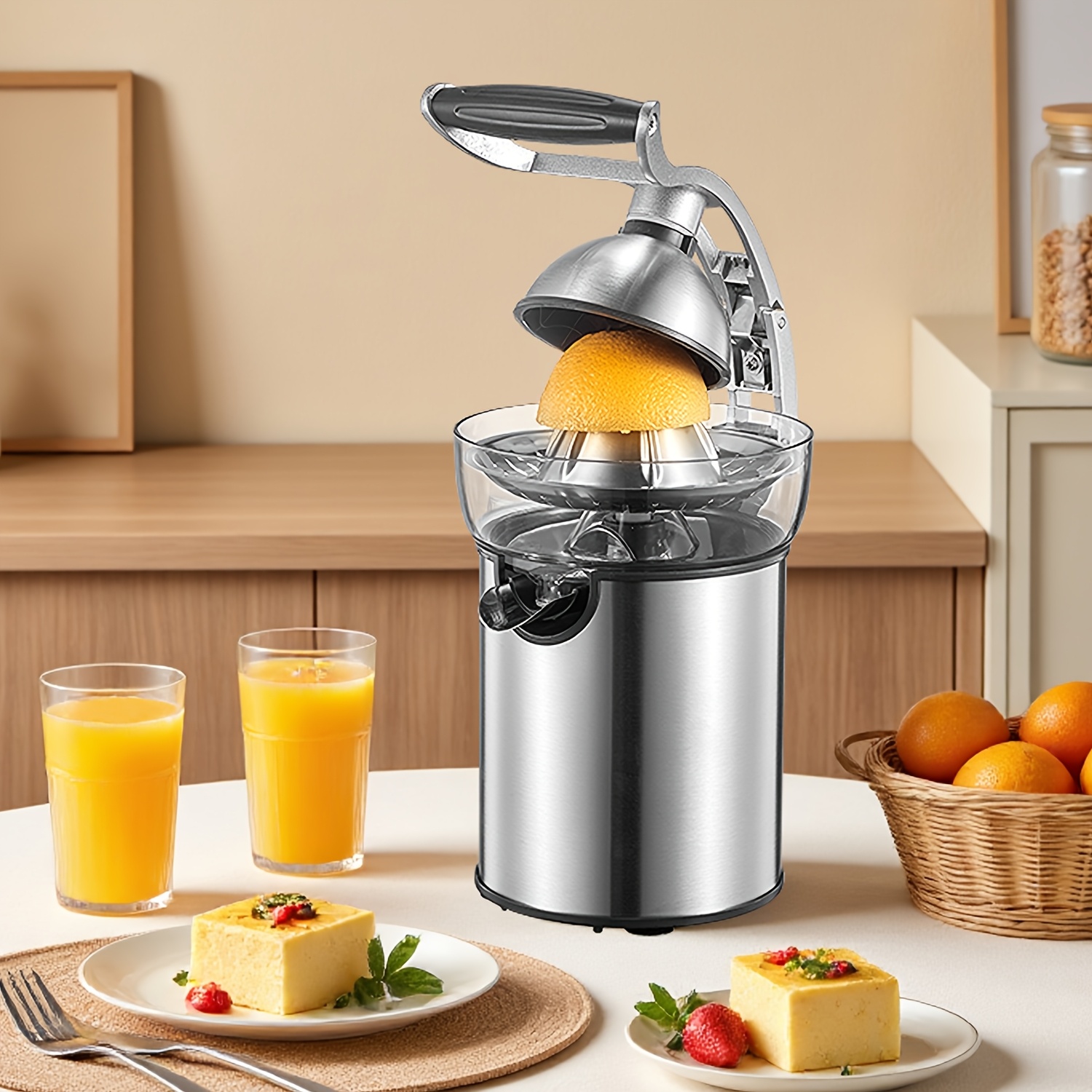 TEMU Electric Citrus Juicer Squeezer & Commercial Drink Mixers -- Powerful Orange Juicer With Alloy Die Casting Shell, Luxury Squeezer With 2