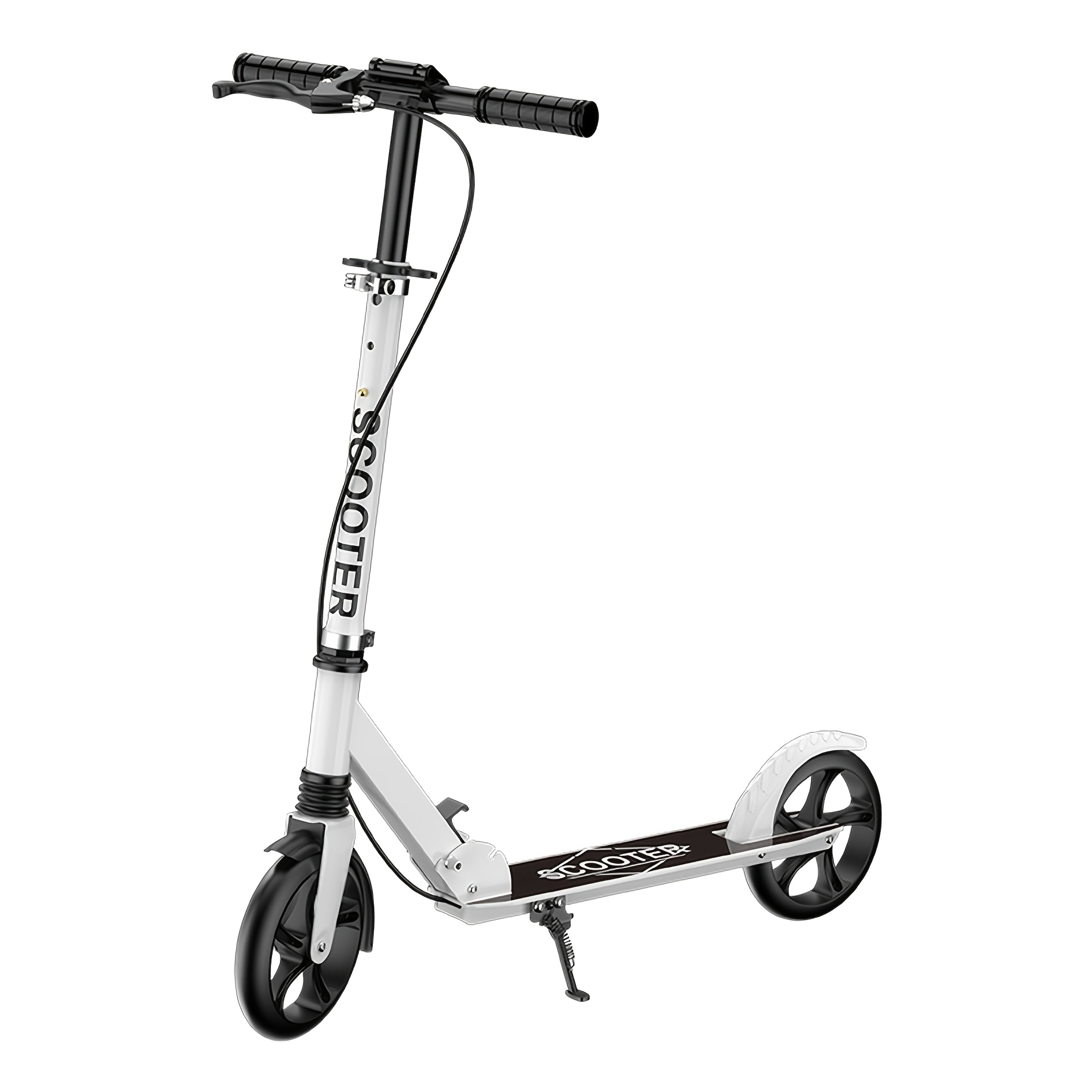 TEMU Adult White Scooter With Adjustable Height (77.5-105cm), Foldable Design, Dual System, Front Suspension & Pu Wheels - Scooter For On Cobblestone