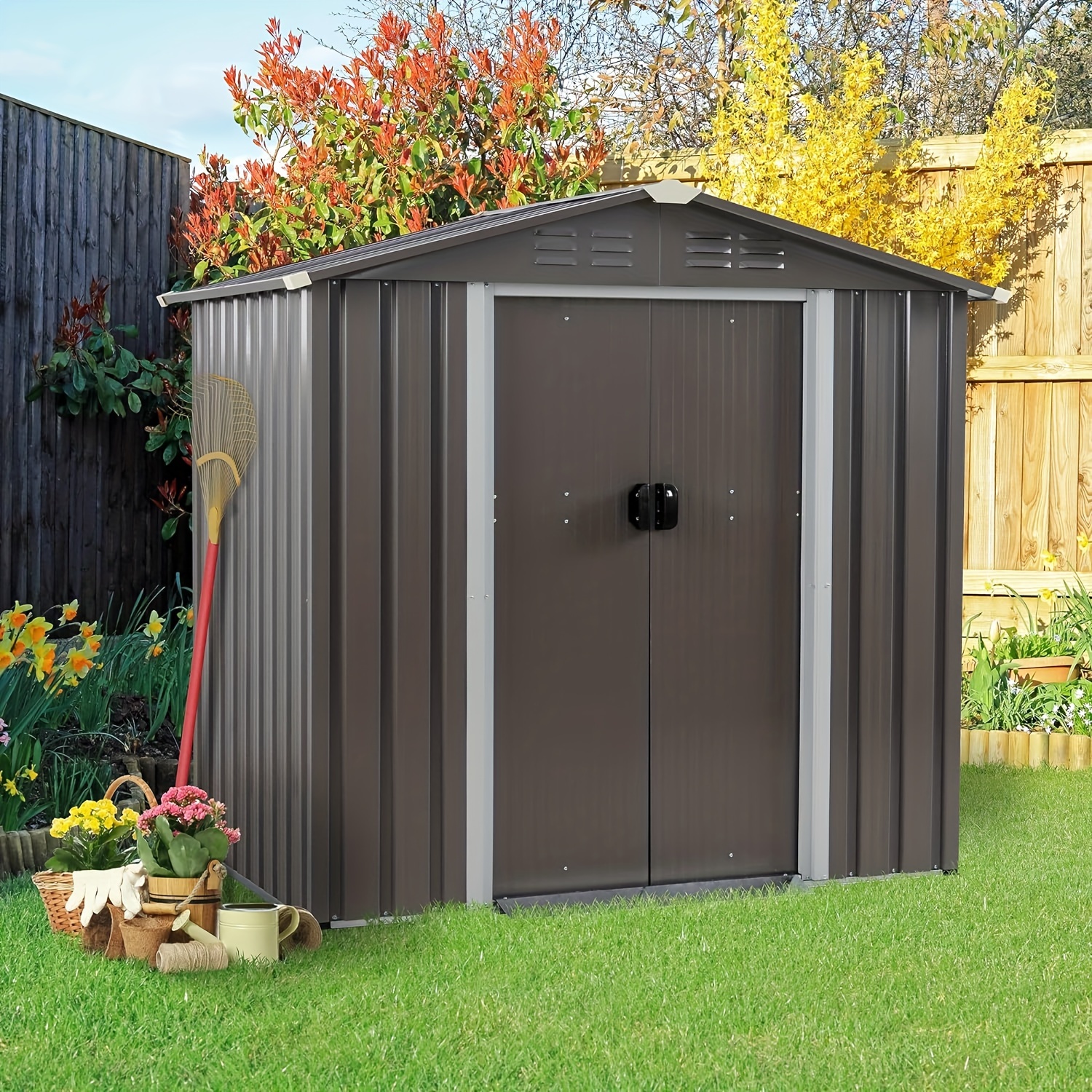 

Jamfly 6 X 4 X 6 Ft Outdoor Storage Shed Clearance With Lockable Door Metal Garden Shed Steel Anti-corrosion Storage House Waterproof Tool Shed For Backyard Patio, Lawn And Garden (gray)