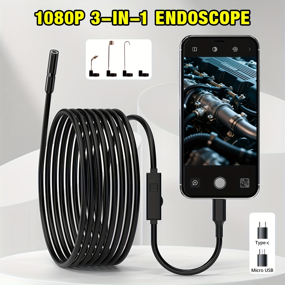 endoscope camera with light 1920p hd endoscope featuring 8 adjustable led lights ip67 waterproof semi rigid snake inspection camera compatible with for iphone and   phones