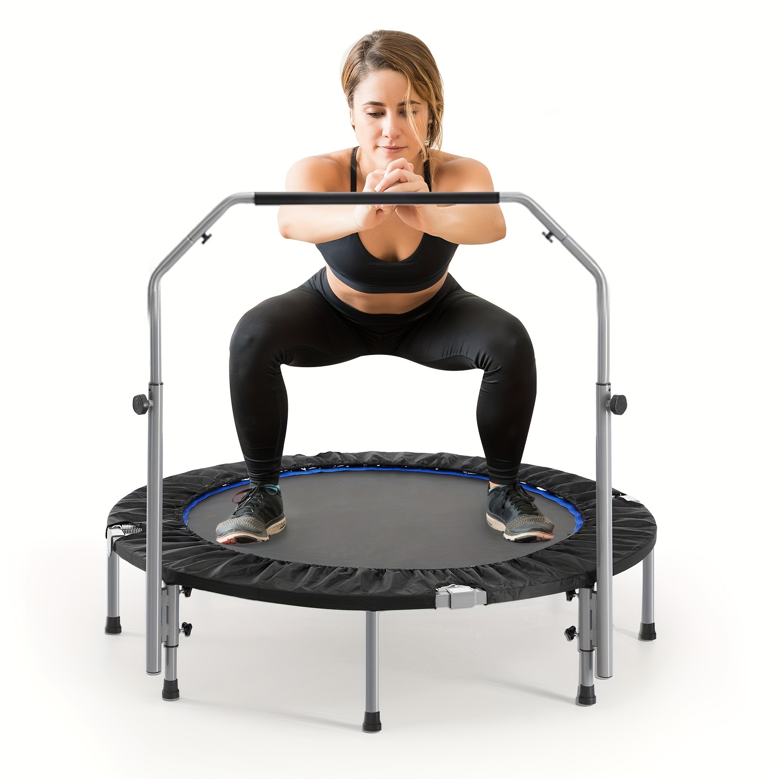 

40/48" Foldable Mini Trampoline Max 330lbs, Fitness Rebounder With Adjustable Foam Handle, Exercise Trampoline For Adults Indoor/garden Workout