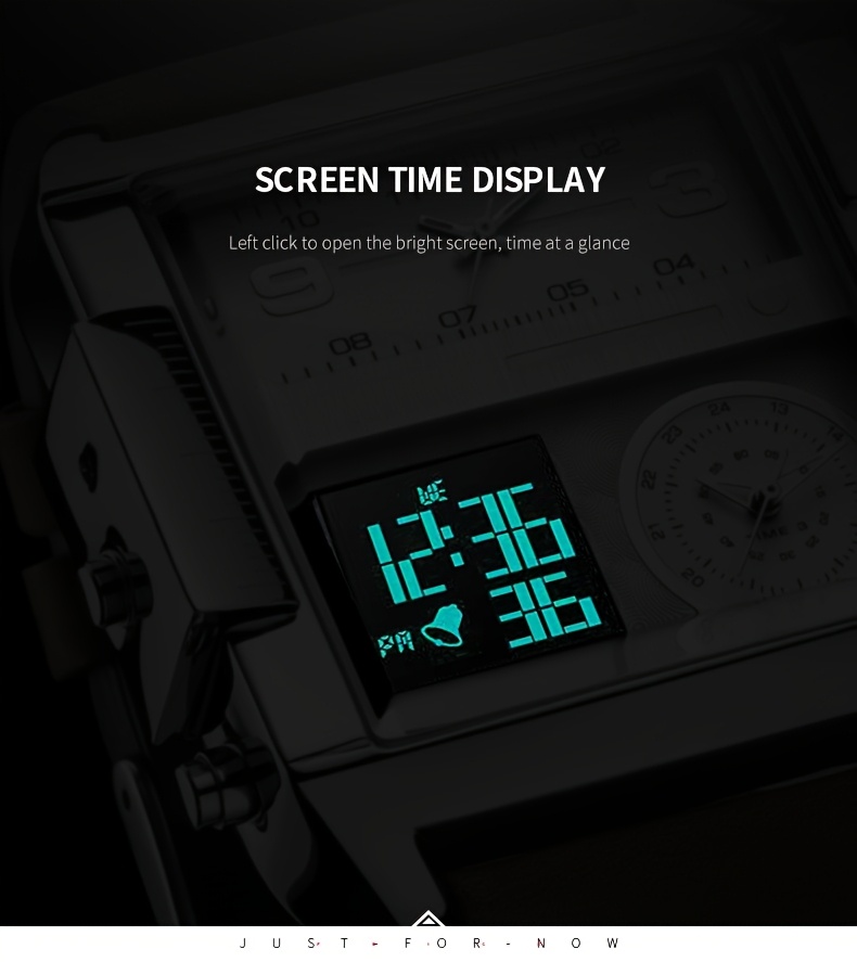  mens watch quartz watch 50mm large dial square mens watch multifunctional sports mens watch luminous alarm clock timer 24h calendar cowhide strap mens gift fk030 details 7