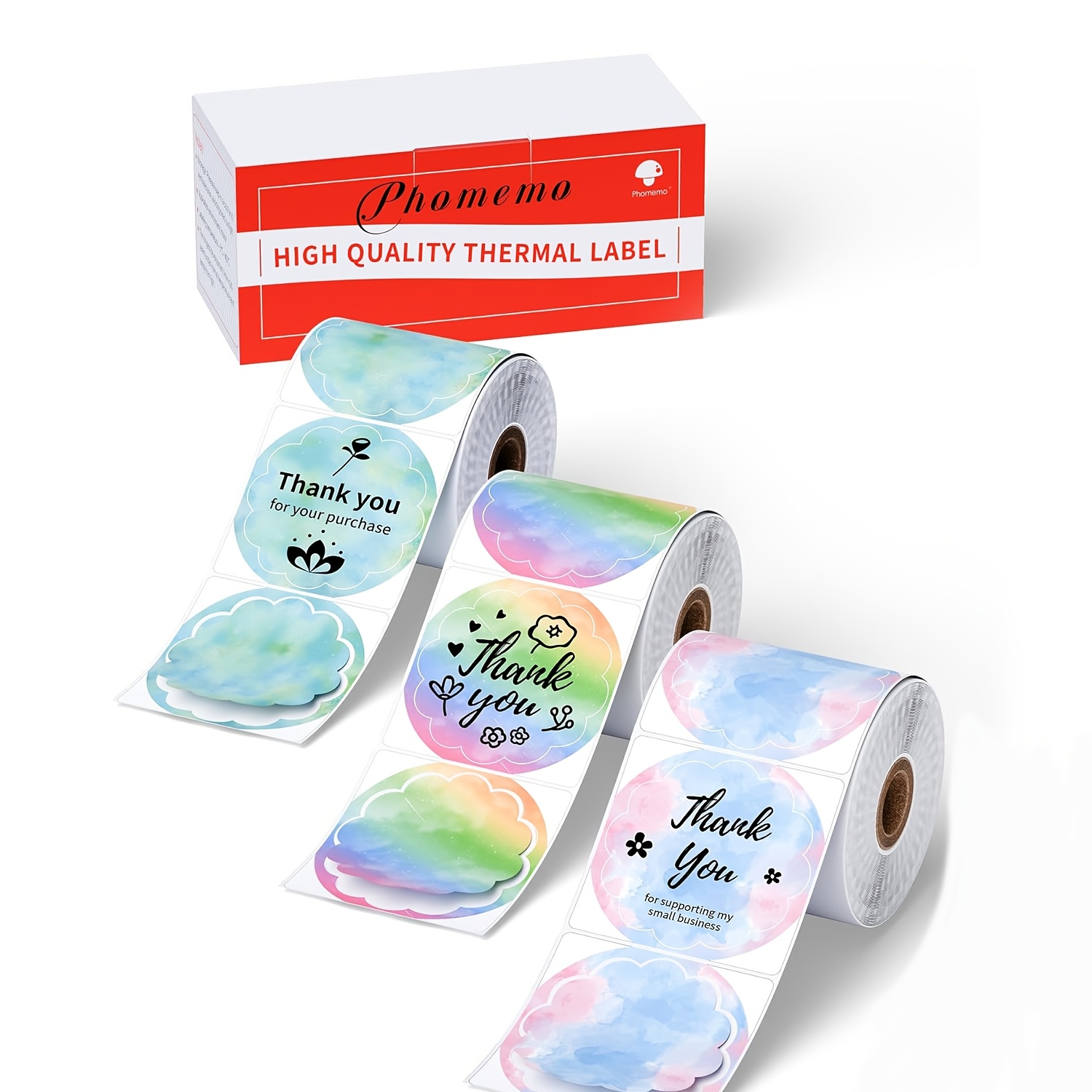 Image of Phomemo M220/m221/m110/m120/ High-quality Labels, 50x50mm (1.96"x1.96") - Vibrant Designs With Inspirational Phrases For Barcodes, Logos, Gifts, & Small Business Packaging
