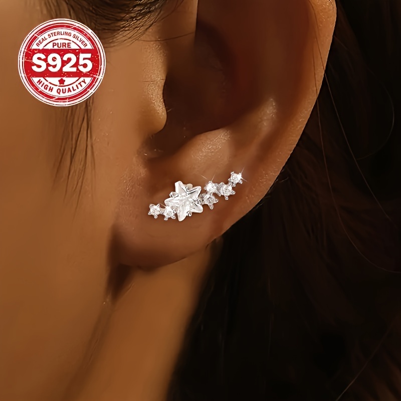 

Boucles d'Oreilles Élégantes et Mignonnes en Argent Sterling 925 avec Étoile Grimpante et - Bijoux de Mode de Haute Qualité pour Femmes, Parfaits pour Tenue Décontractée