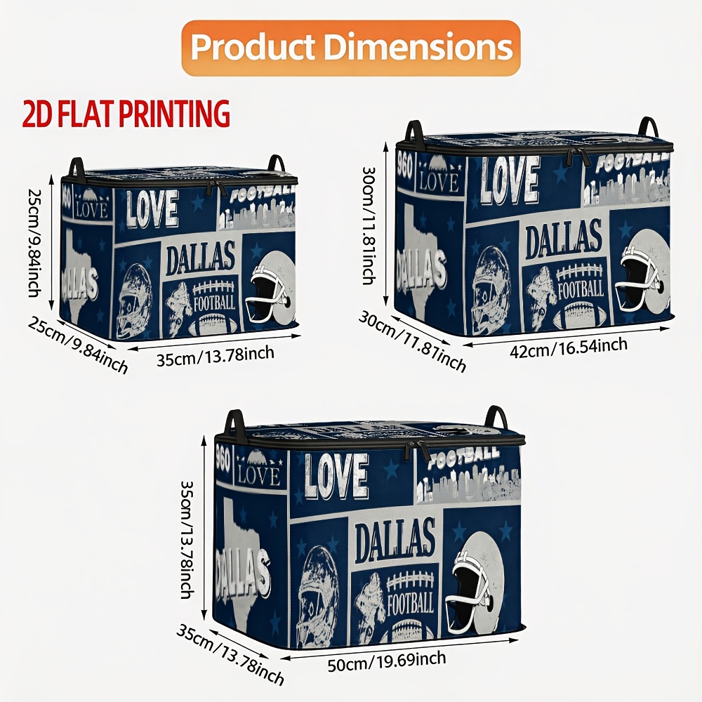 TEMU 1pc Dallas Football Theme Printed Multi-functional Storage Box, Durable And Foldable With Zipper Lid; Suitable For Bedroom, Living Room,
