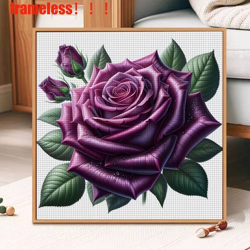 item picture a 11ct 14ct printed cross stitch kit purple rose with dew suitable for adult beginners looking for a relaxing experience the kit printed canvas pattern
