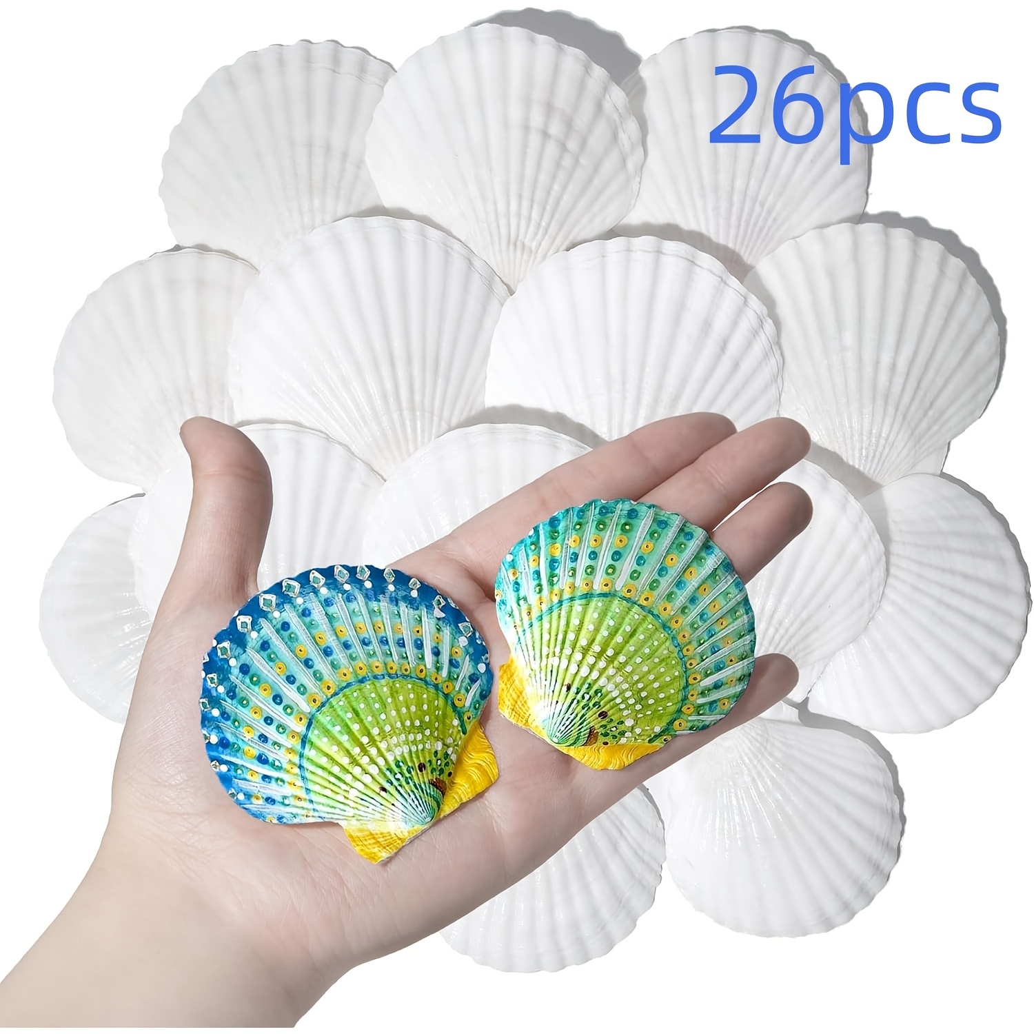 TEMU 26pcs Bulk Large White Scallop Shells Suitable For Beach Wedding Decorations, Shell Crafts With For Diy Crafts, Paintable Seashells For, Table