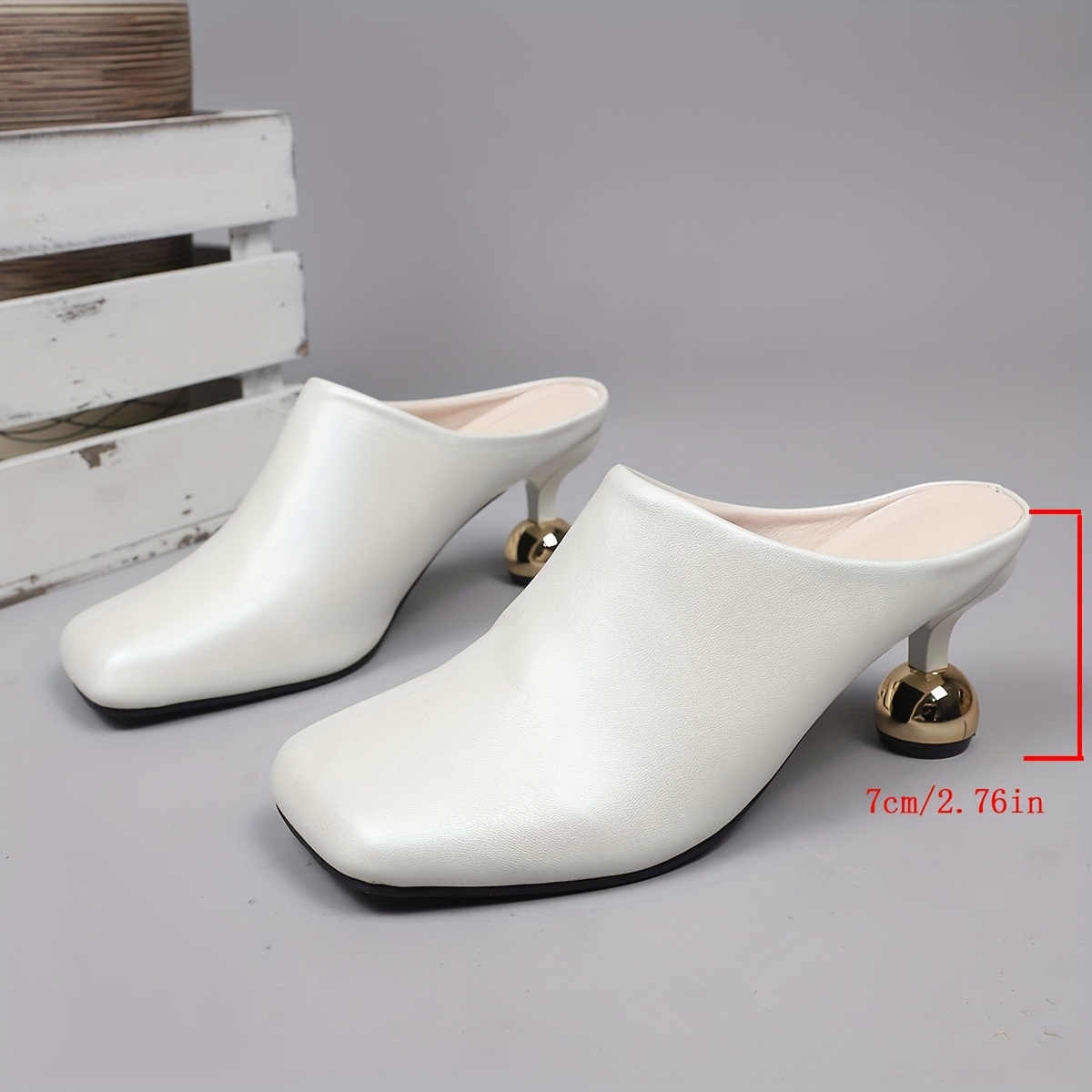 Ladies Fashion High Heel Cap Toe Slip-on Sandals, Summer New Vintage, Synthetic Upper, Rubber Sole, Synthetic Insole, with Strappy Back for Wome