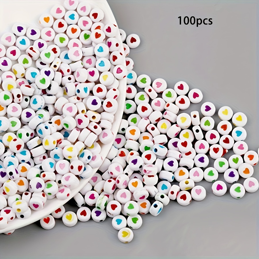 100pcs 7mm Mixed Color Heart Acrylic Beads Jewelry Making Bracelet Necklace, Jewelry Additions