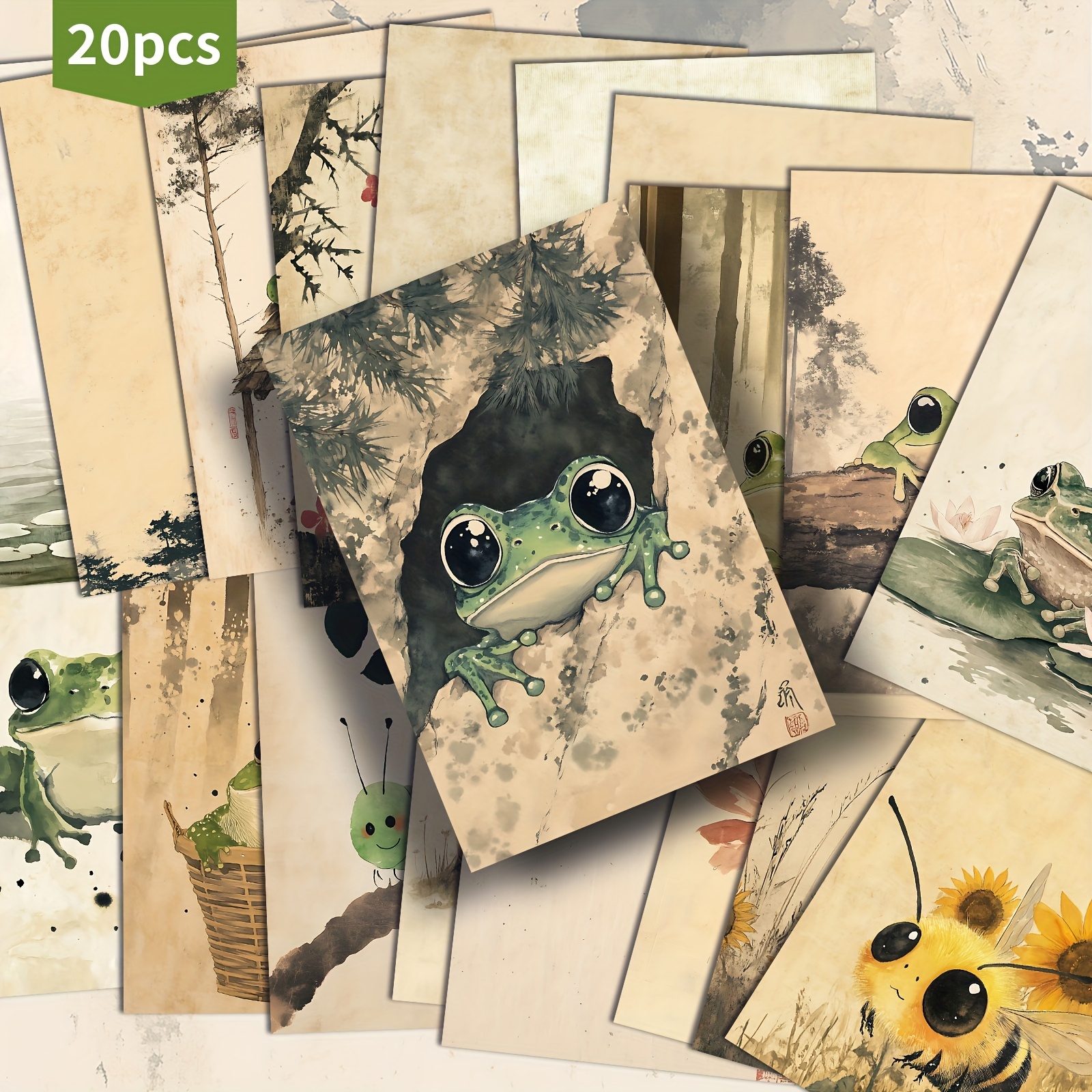 Image of 20-pack Vintage Frog Bee Ladybug Caterpillar Postcards - 4x6 Inches Mermaid Junk Journal Paper, Classic Pinup Illustrations, Collectible Decorative Painting Cards For Scrapbooking And Crafting