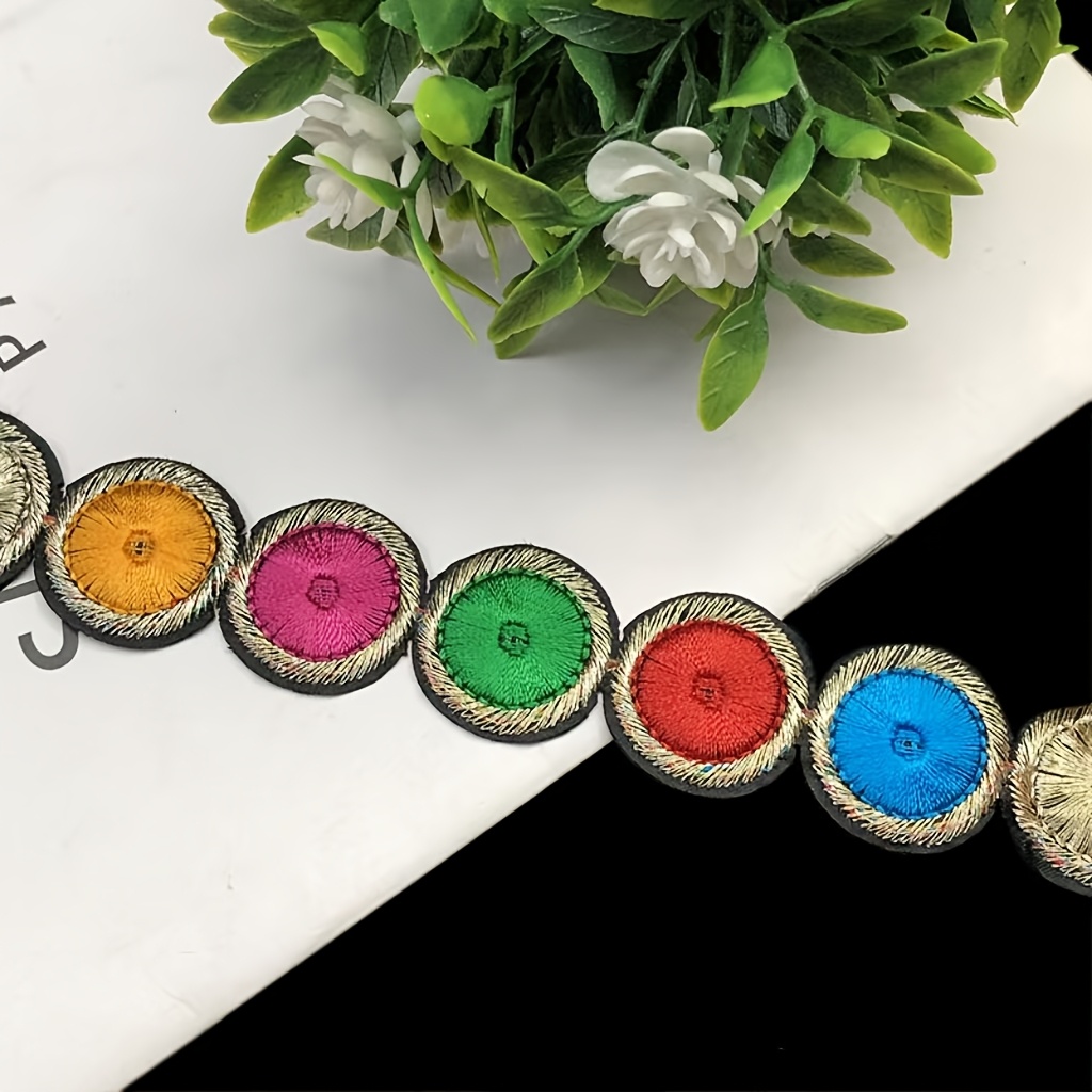 Image of 1 Yard, Colorful Embroidered Circle Fabric Patch, Clothing Decoration Accessory Trim