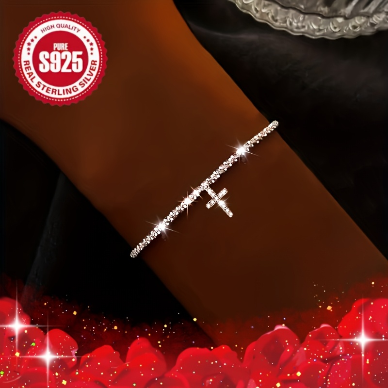 3pcs Blingbling S925 Women's Lip Necklace with Cross Pendant Set