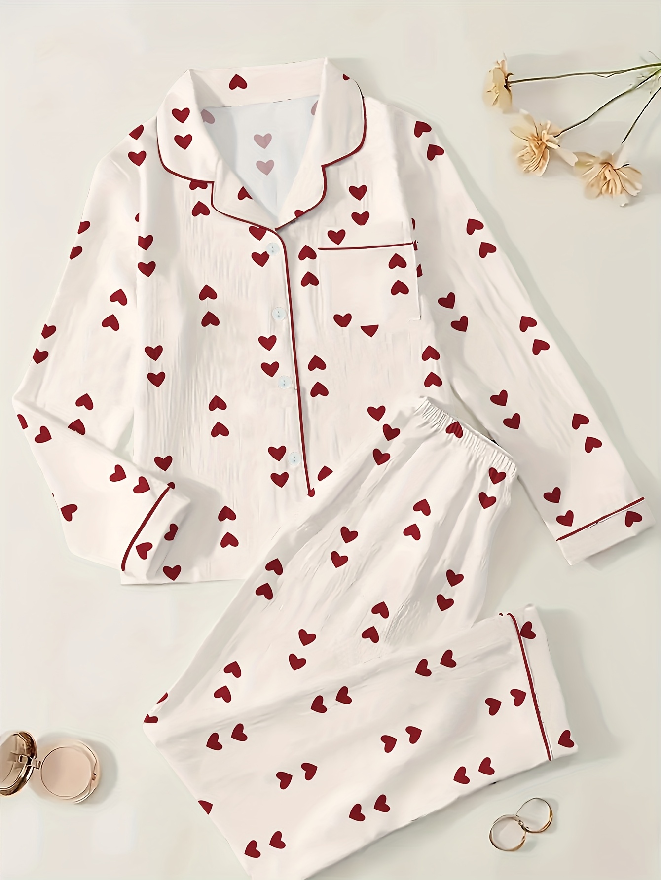 2 Pièces/Set Short Et Haut à Manches Courtes Imprimé Cœur Pour Femme, Ensemble D