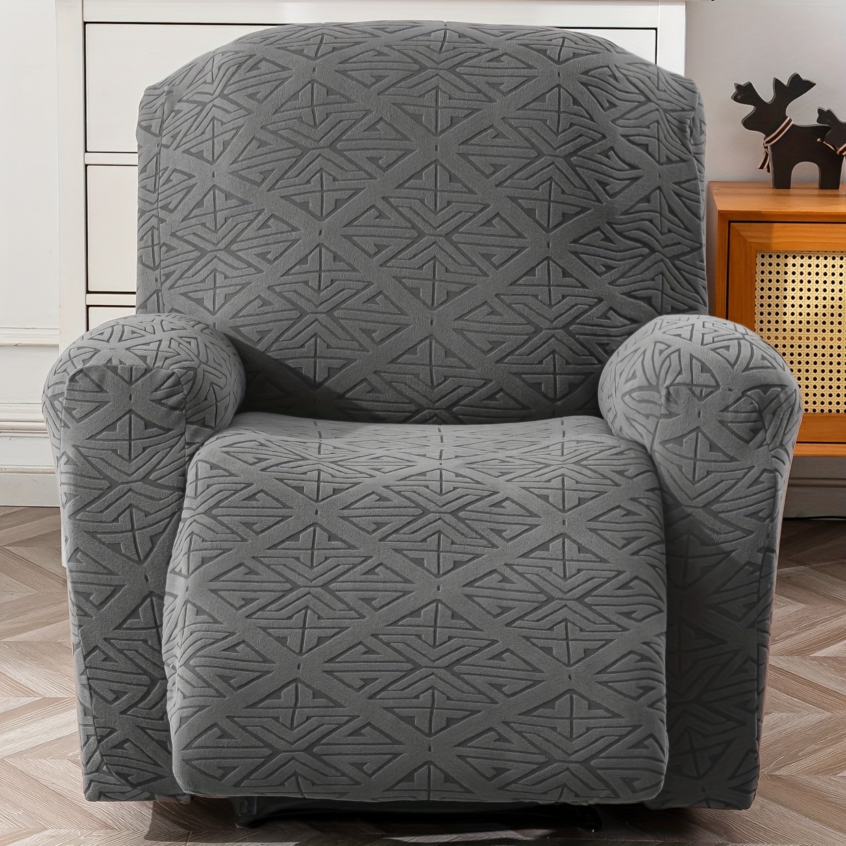 TEMU 4pcs Stretch Recliner Slipcovers- Contemporary Geometric Pattern, Machine Washable Sofa Couch Covers With Pockets, Non Slip Reclining Furniture