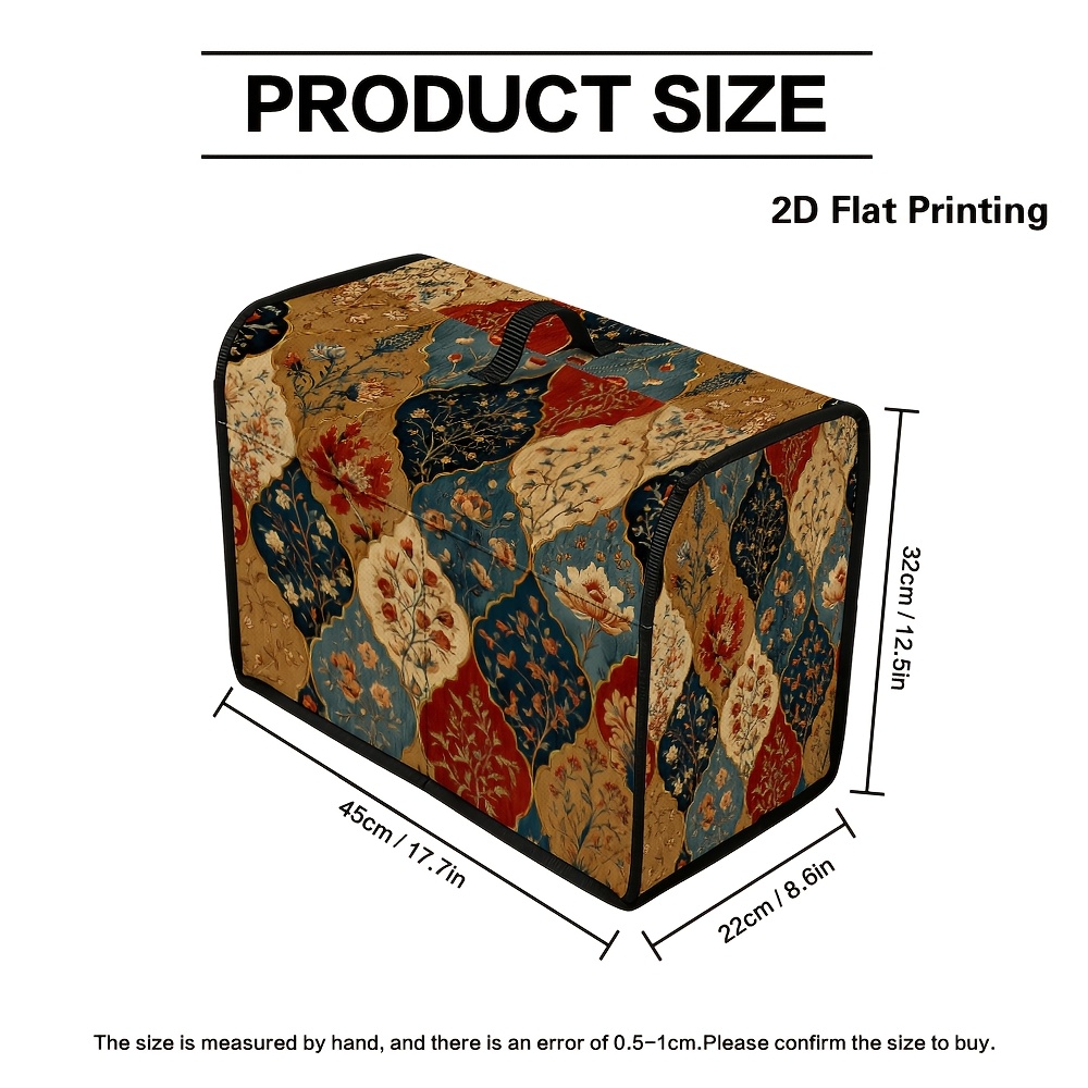 TEMU 1pc 1pcs Vintage Floral Sewing Machine Cover With Handle & Side Pockets - Fabric Protective Case Suitable For Most Standard Machines, Compatible