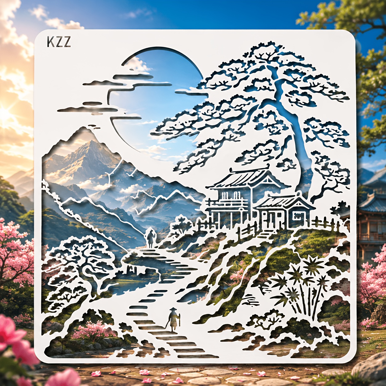 TEMU Kzz Silhouette Of Landscape Stencil Reusable 11.8*11.8 Inches For Painting With Drawing Templates For Crafts Wall Art Furniture Canvas