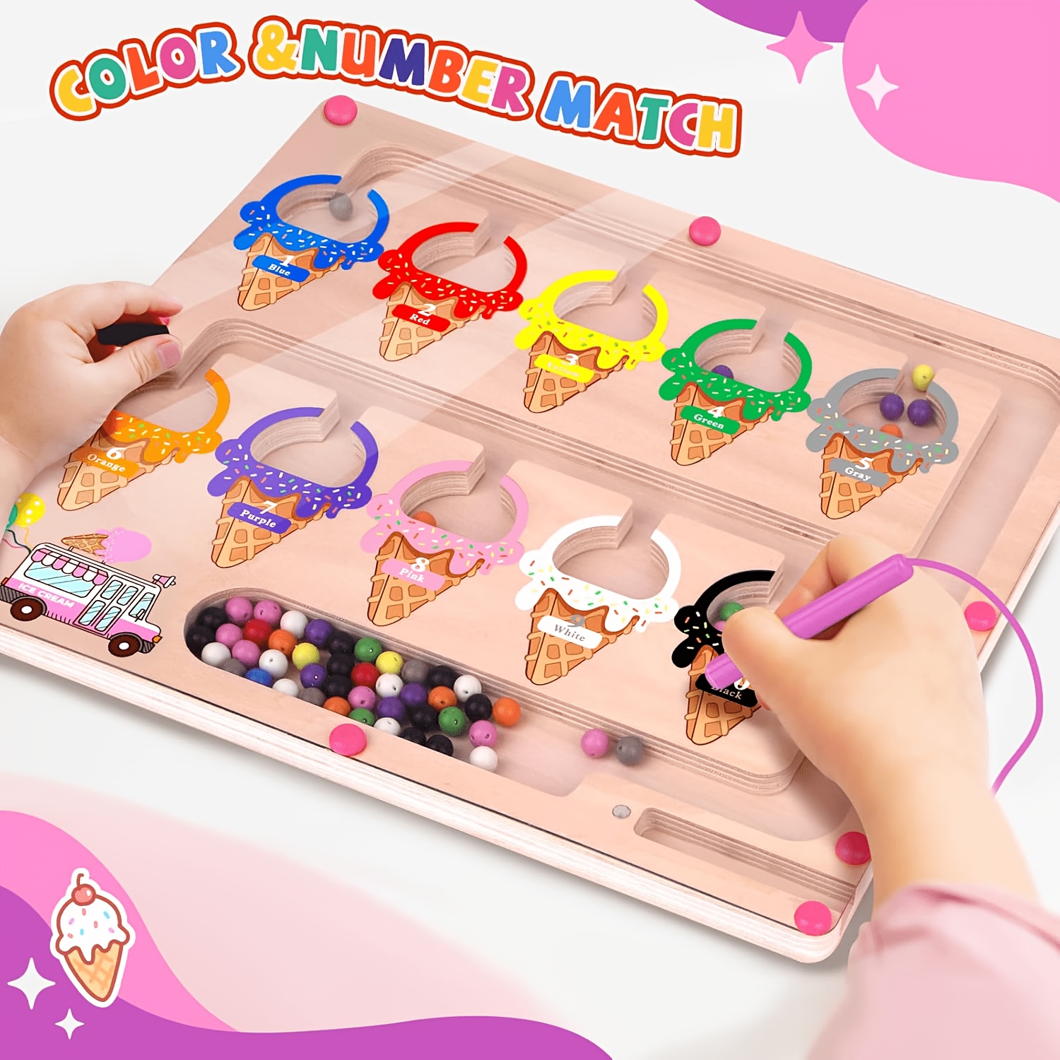 magnetic colors number maze a wooden puzzle toy ice cream - Temu