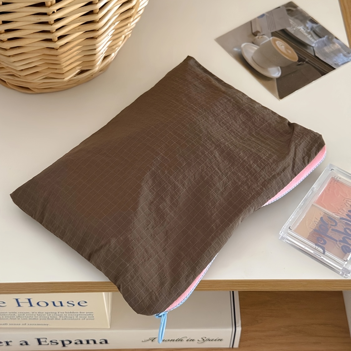 TEMU Bolsa de almacenamiento tipo macaron para organizador de cuidado de la piel y cosméticos, neceser de maquillaje con cremallera y de rejilla ,