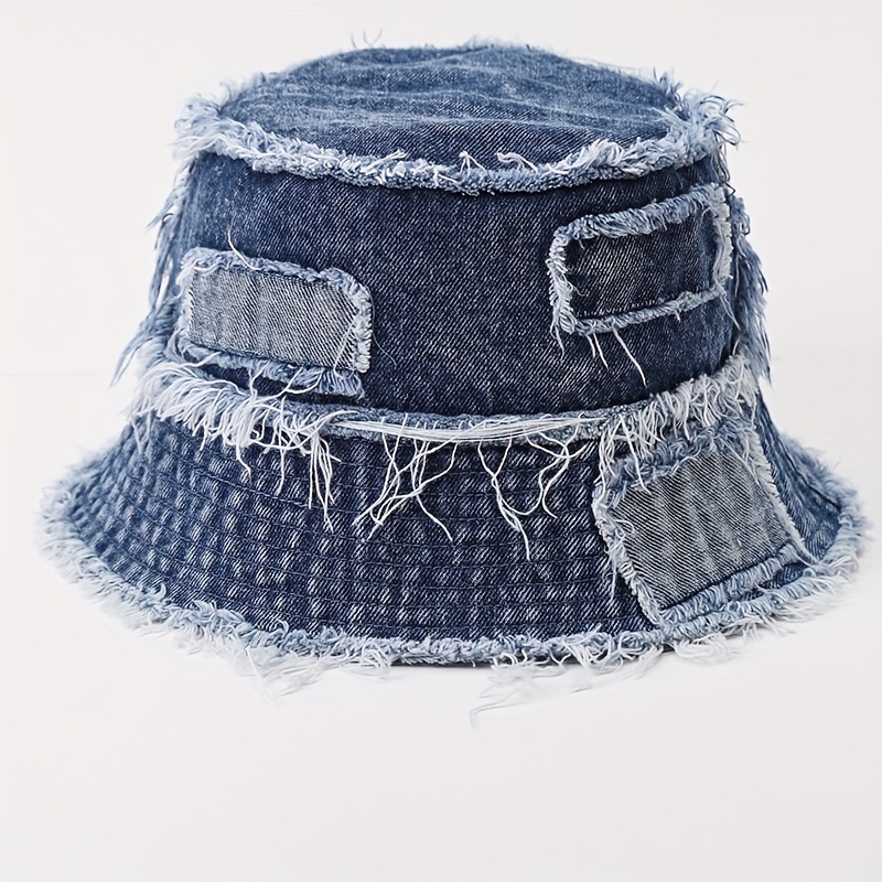 vintage denim print bucket hat fisherman cap casual match - Temu display picture 1