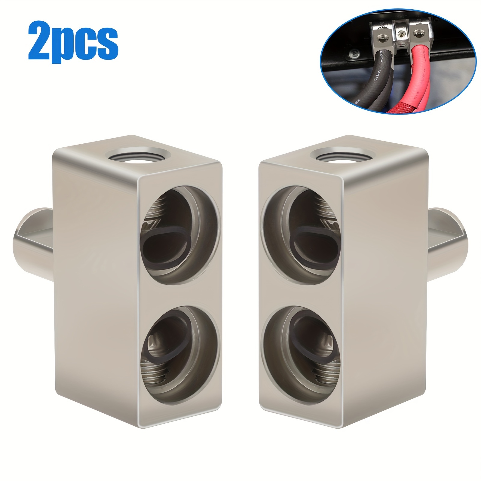 TEMU 2pcs Amp Input Reducer Set, Car Audio Power Ground Dual 1/0 Awg To 1/0 0 Gauge Offset Adapter, Plug-in One-point Divider