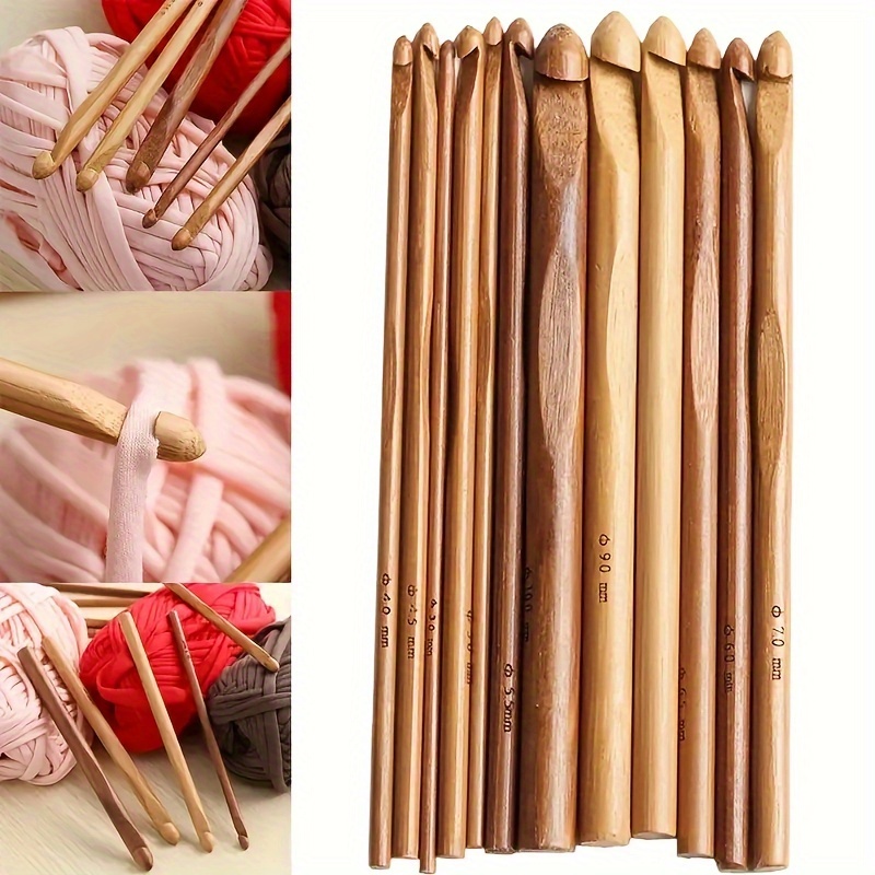 

Looen 12pcs Bamboo Crochet Hooks Set, Single Pointed Wood Knitting Needles, Diy Handcraft Tools For Yarn Weaving - Assorted Sizes (3mm-10mm), Craft Hooks For Rag Rug, Carpet Weaving