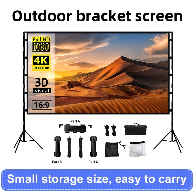 

Projector Screen With Stand, 84inch 16:9 4k Outdoor Projector Screen Portable Indoor Projection Screen Rear Front Movie Screen With Carry Bag For Home Backyard Theater