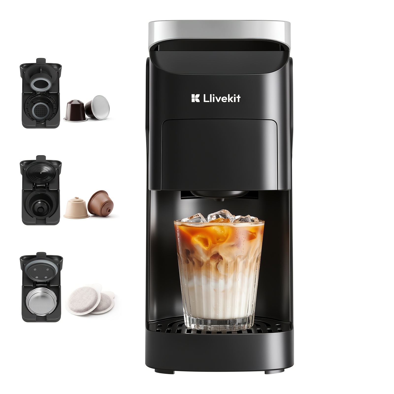 TEMU 3-in-1 Espresso/coffee Machine Compatible For 90% Capsules, Ground Coffee & Ese Pods, Self-cleaning Compact Coffee Maker With Removable, 3 Cup