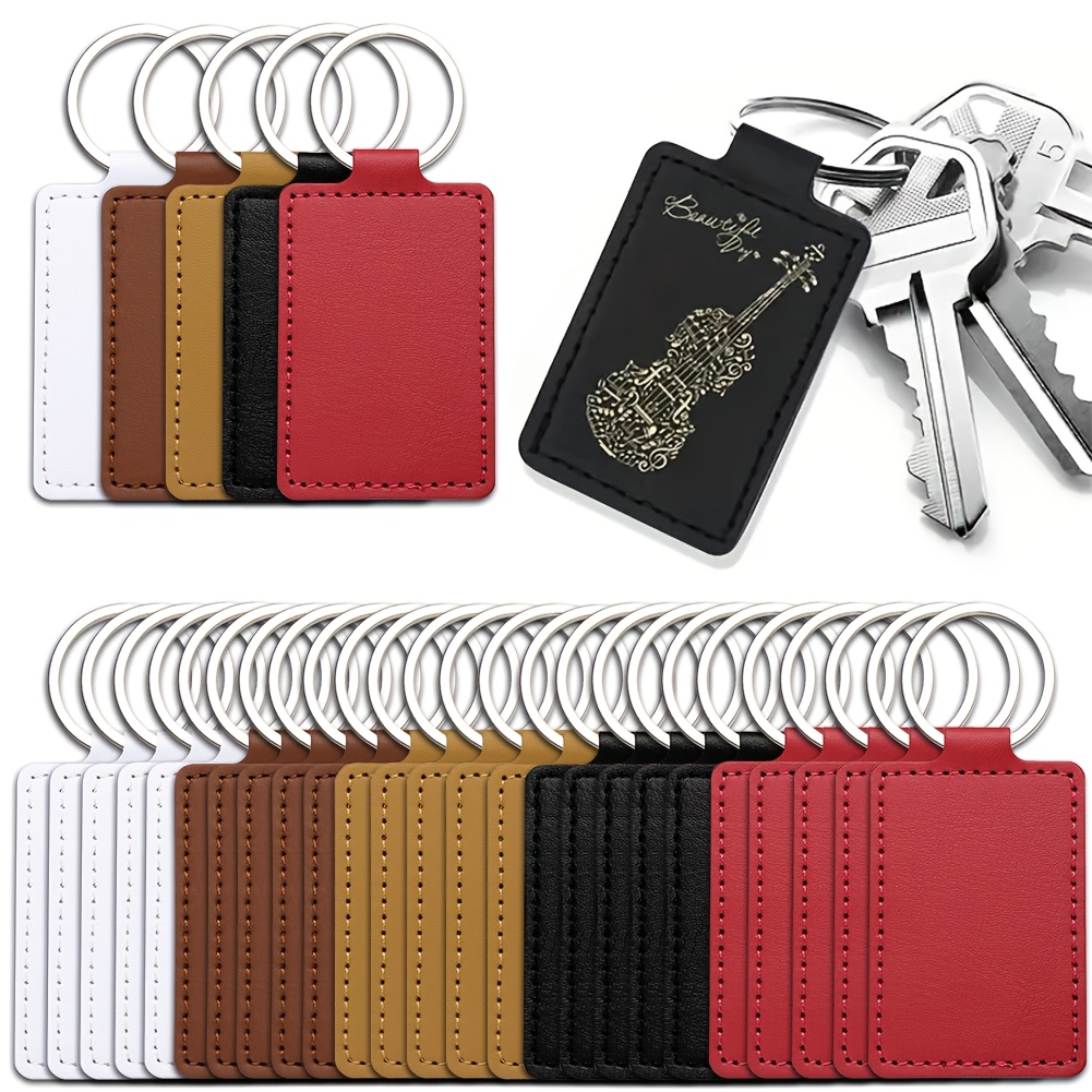 item picture 5pcs customizable photo and text faux leather keychain set rectangular blank faux leather key fob with key ring   gift valentines day fathers day mothers day easter holiday craft