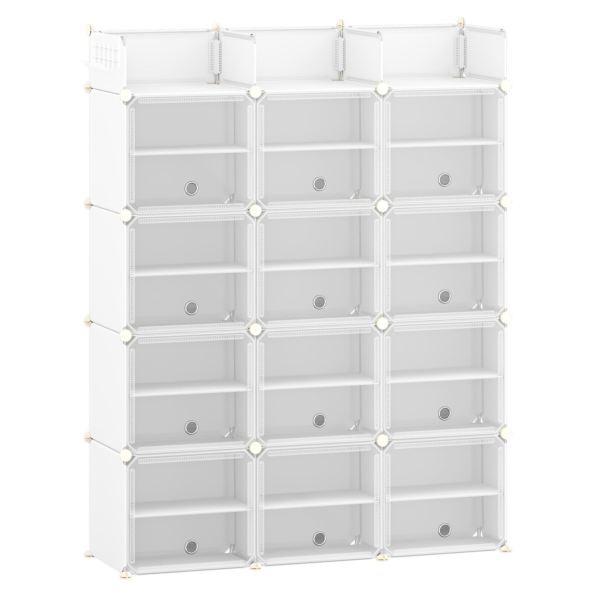 TEMU Étagère à Chaussures 12 Niveaux pour 48 Paires avec Portes et Crochets - Armoire à Chaussures en Plastique , Étagères Réglables, Montage Facile,