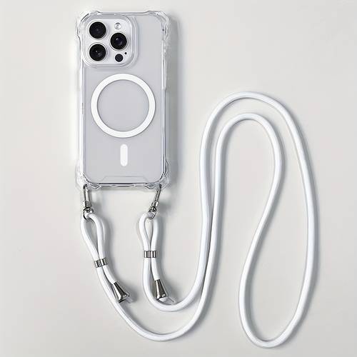 crossbody lanyard necklace transparent phone case for magnetic wireless case for iphone 17 17pro 17air 17 16 15 11 12 13 14 pro anti lost cover