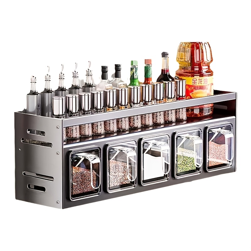 TEMU Ensemble d'organisateurs d'épices muraux - Aluminium durable, installation perçage, comprend des récipients et boîtes à épices pour et à manger,