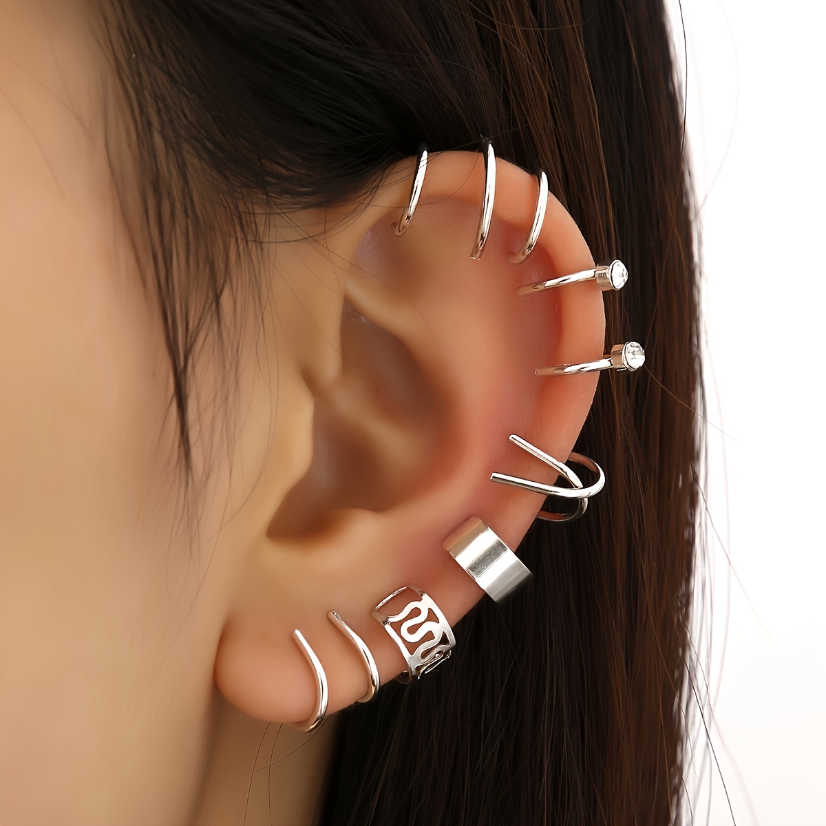 

12pcs Set Elegant Wide Geometric Women's Fashion Ear Cuff Set, Alloy With Stainless Steel Needle, Versatile For & Gift-, Suitable For Ramadan & All