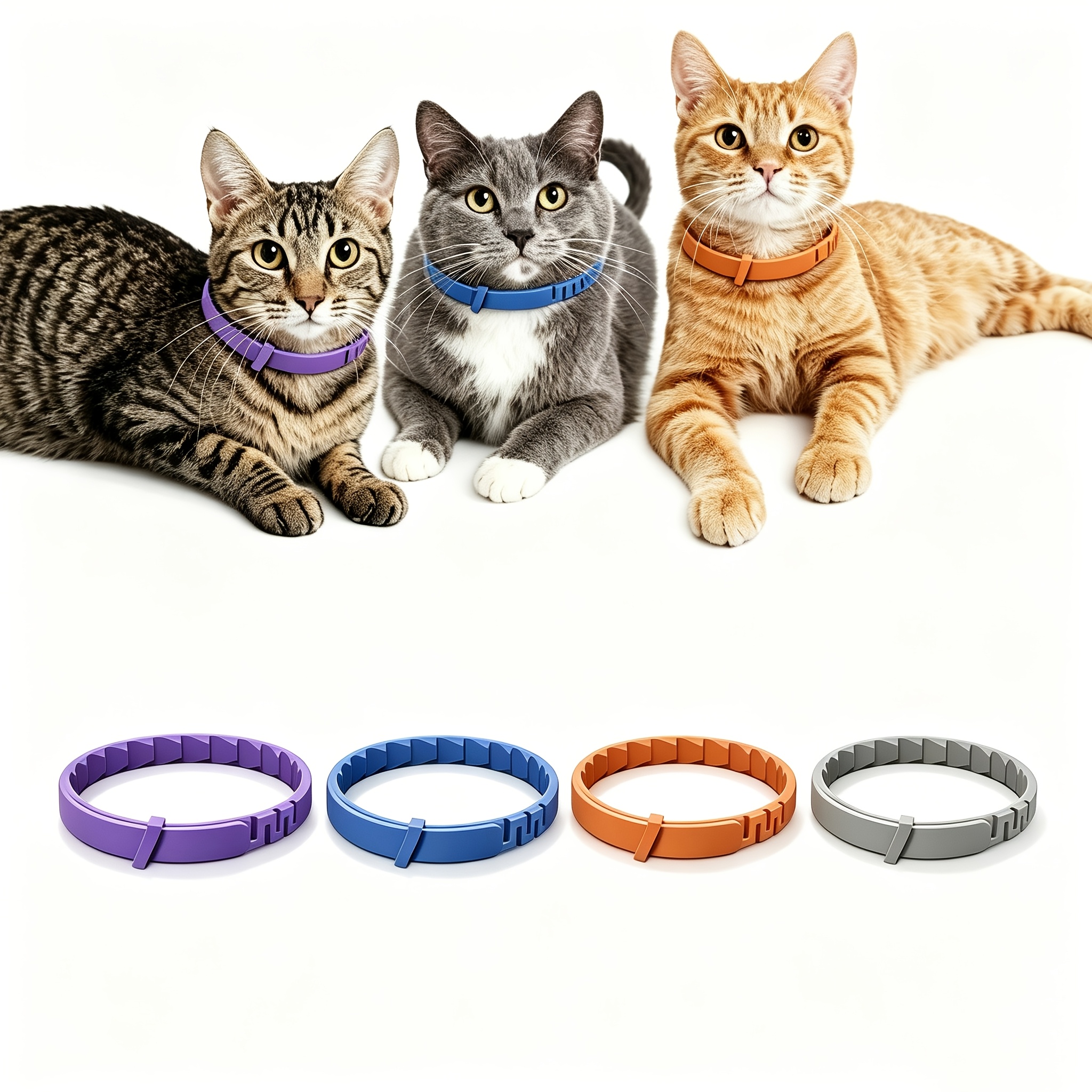 TEMU 4-pack Assorted-color Calming Collars For Cats - Adjustable, Anxiety-relief Collars For Adult Cats And Kittens - Long-lasting Pheromone Collars