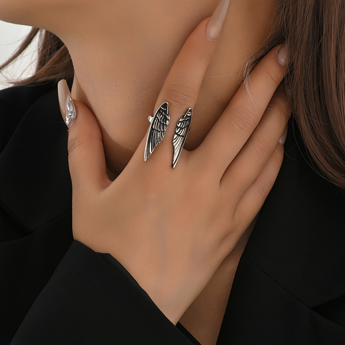 Fashionable Vintage Open Angel Wing Adjustable Ring, Unisex Design