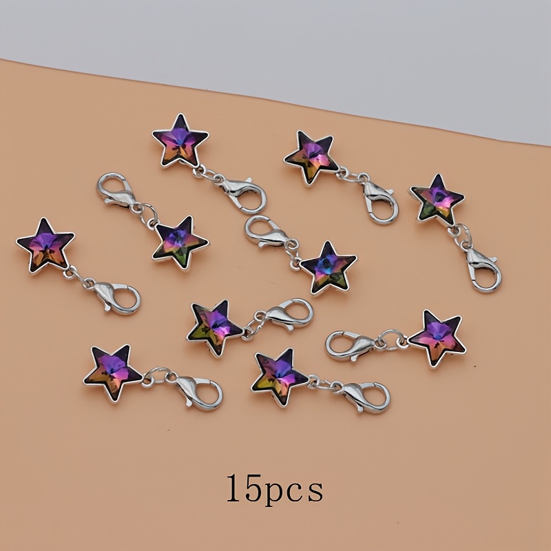 TEMU 15 piezas de dijes de estrellas de aleación de plateada con cierre de langosta, colgante de estrella colorida para accesorios de bricolaje -