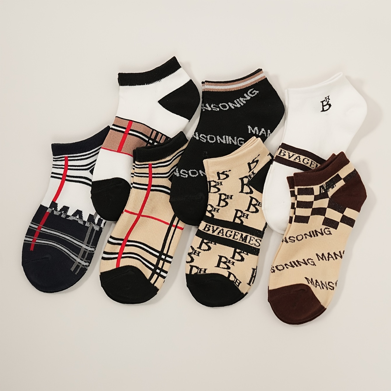 

5-pack Unisex Ankle Socks, Comfortable Polyester With Elastane, Assorted Letter Patterns, Knitted Short Crew Socks, Machine Washable