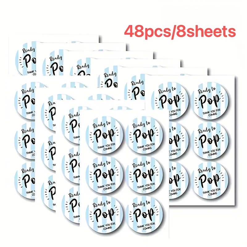 TEMU 48 Ready-to- Thank You Shower And Gender Reveal Stickers - 2-inch Adhesive Labels With "" Design, Brown, Pink, Blue, Striped - Party Favor Bags,