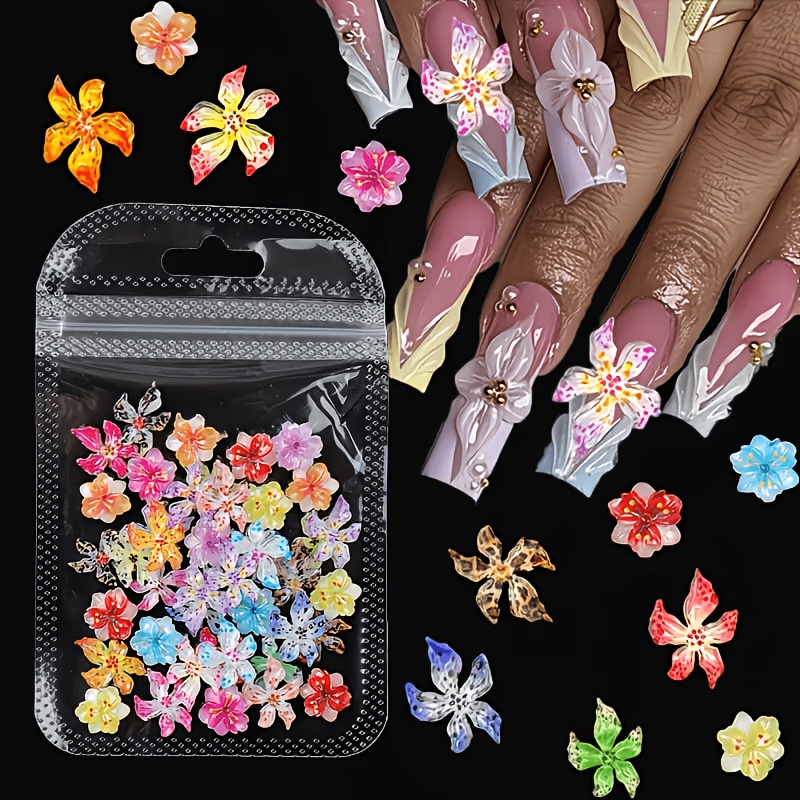 30/50/100 stück multicolor weiches harz blumen- und edelstein nagelkunst set - 5 blütenblätter schichtweise / vorgefertigte nageldekorationen mit pastell- und neonfarben, langanhaltendes maniküre/pediküre set für acryl/gel polish (kein geruch, harzblumen)
