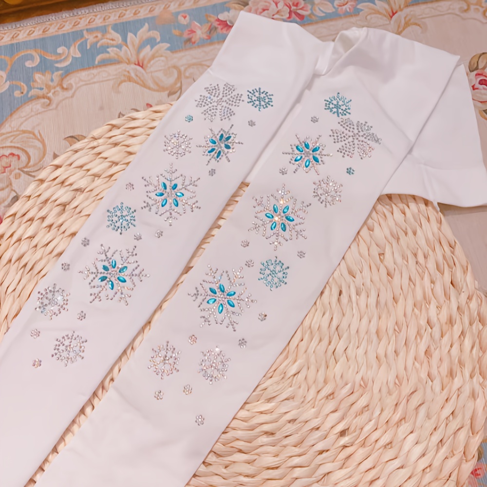 90D Prinsessen Rhinestone & Sneeuwvlok Patroon Tights - Anti-Slip Stretchy Dance Leggings met Strikken, Lichtblauwe Prinsessen Dikke Tights voor Bruiloften, Feesten, Optredens, Prinsessen Tights, Optreden Leggings, Rhinestone Versieringen, Stretchy Stof