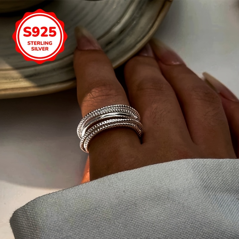 925 Silver Threaded Line Wide Face Adjustable Ring