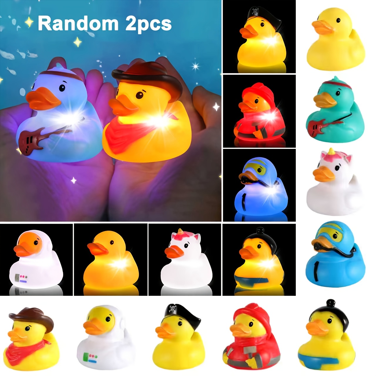 1/2/4/6/8/10pcs Light-up Large Duck Bath Toys, Toddler Bath Toys For Boy Girl, Idea Birthday Christmas Halloween Gifts For Boys Girls, Fun Water Bath Toys Random Colors