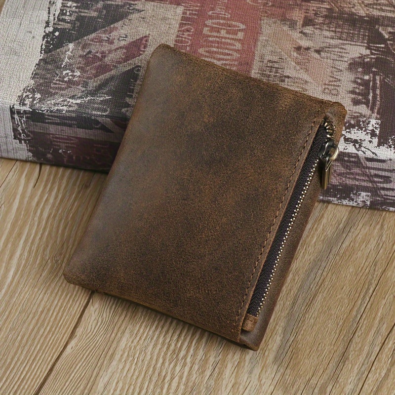 

Men' Leather Vertical Wallet Casual Fashion Retro Top Layer Cowhide Coin Pocket