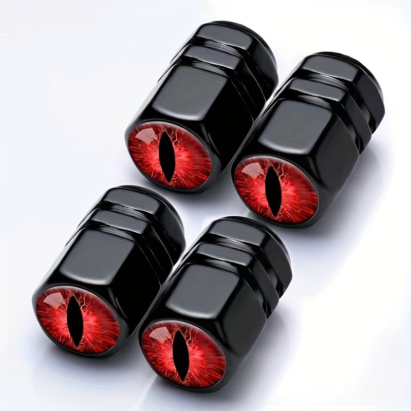 Image of Set Of 4 Universal Tire Valve Caps With A Design, Chrome-plated, Suitable For Cars, Motorcycles, Trucks, And Bicycles