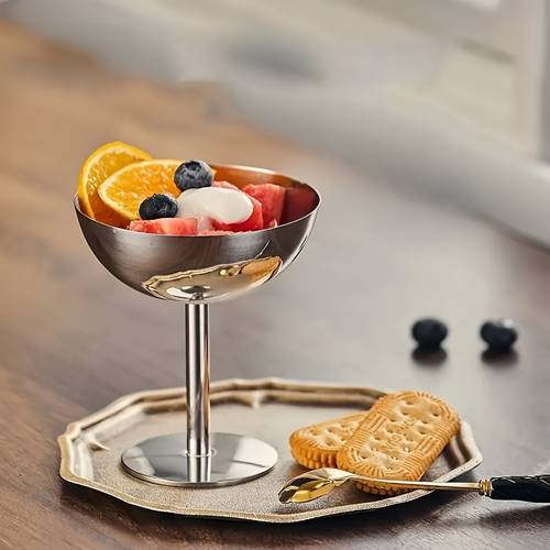 1pc ice cream cup fruit bowl stainless steel ice cream bowl reusable dessert mousse cup dessert plate for serving ice cream salad fruit pudding stemmed dessert serving modern dessert tableware stylish dessert bowl