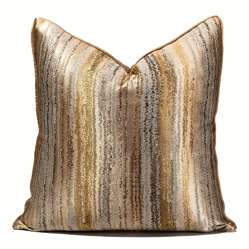 TEMU 1pc Luxurious Golden Geometric Stripe Polyester Throw Pillows Cover Coolest Pillows Jacquard Pillow Cover Decoration Throw Pillow Case For Home