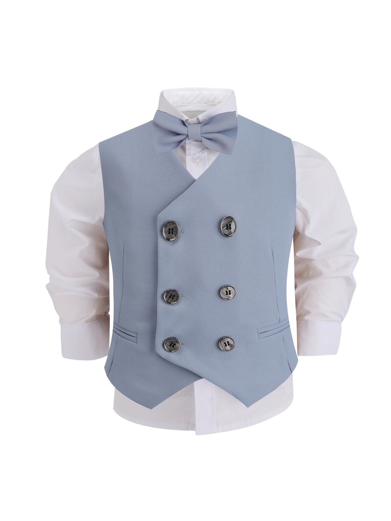 Boys' 3pcs Suit Vest Set - Elegant Blue, White & Black, Includes Jacket, Pants & Bow Tie - Perfect for Birthday Parties, Performances & Formal Event - Image 5