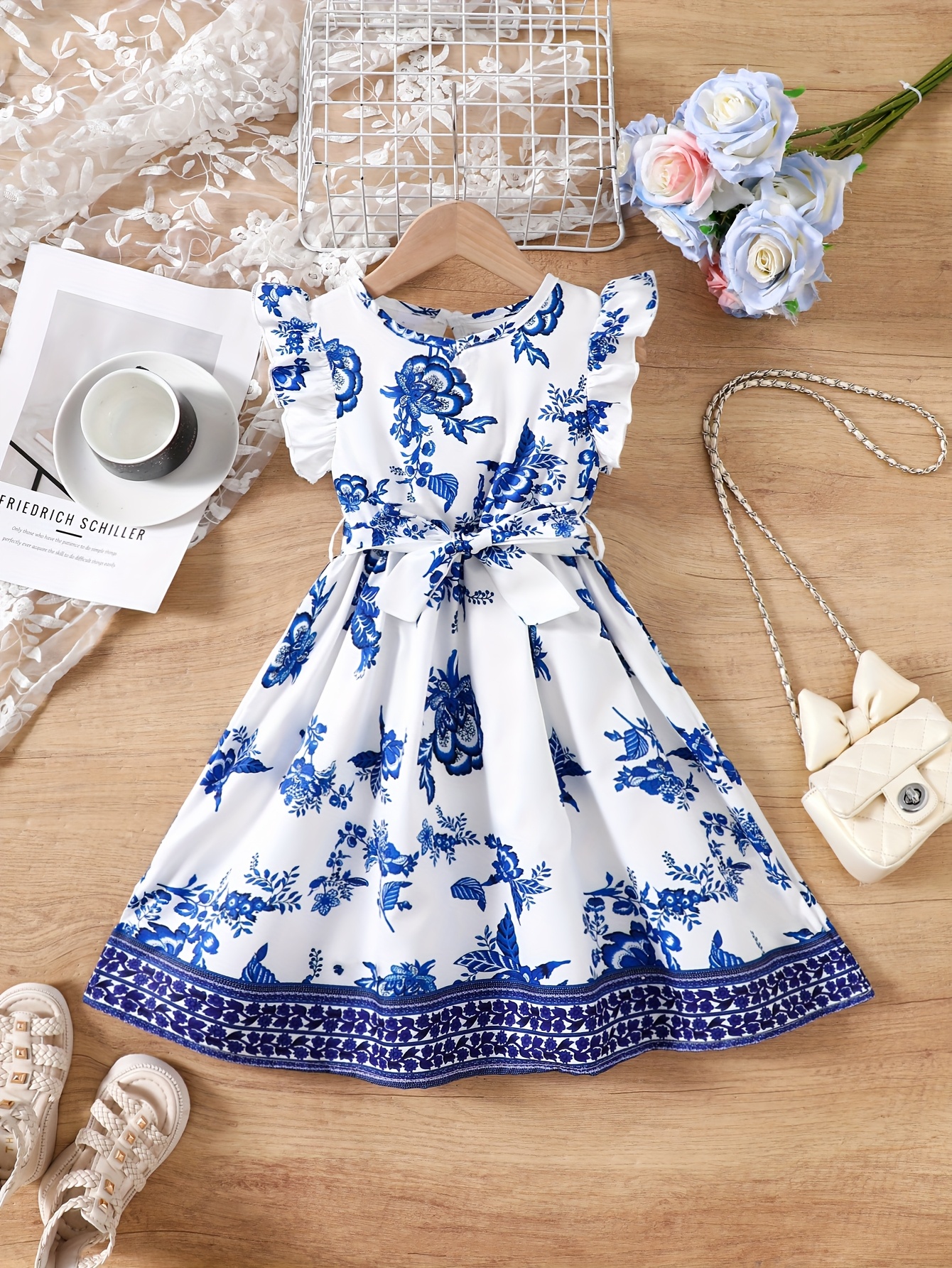 blue green cocktail dress Blue Medallion V-Neck Flutter Sleeve Maxi Dress – Sail to Sable main image 1