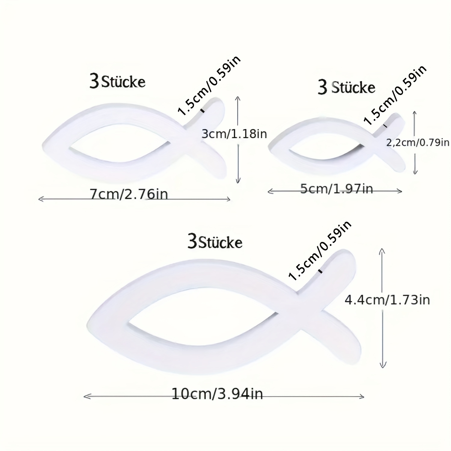 E-shop 9 Weiße PVC-Fischdekorationen, geeignet für Taufe Firmung – 3 Größen, elegantes Tischzentrum, aus PVC-Material, für religiöse Feiern, Halloween-