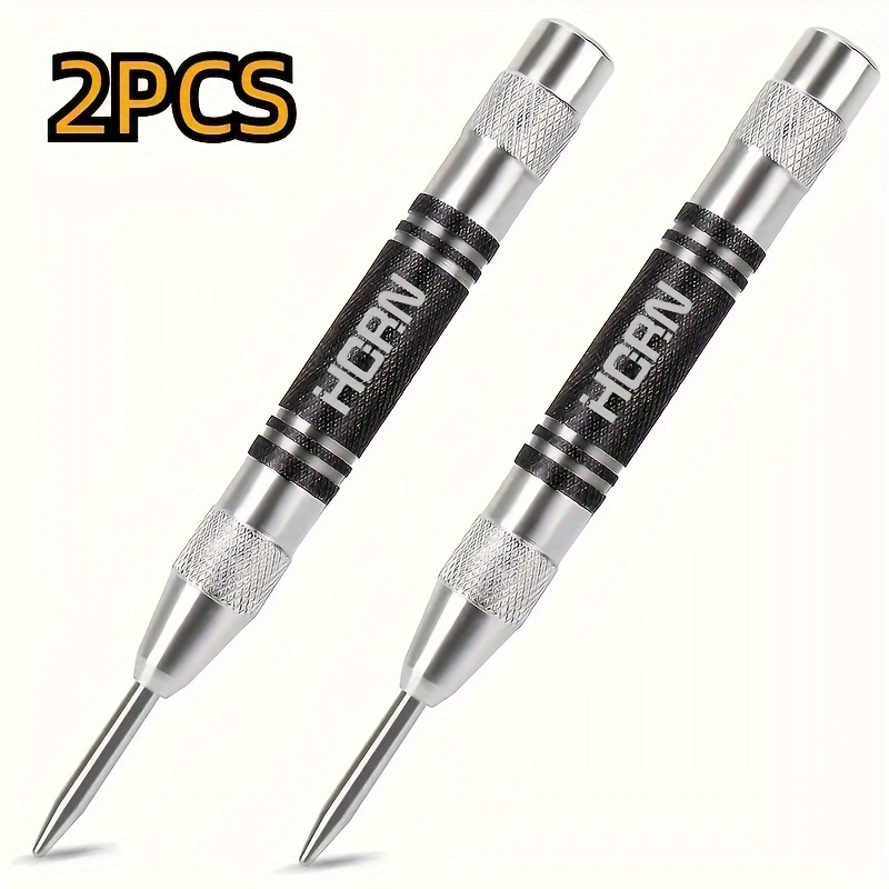 Image of Set Of 2 Automatic Center Punches, 5 Inches Long, Made Of High-quality With A Spring Mechanism, Featuring An Adjustable Impact For Marking On Metal, Plastic, And Wood