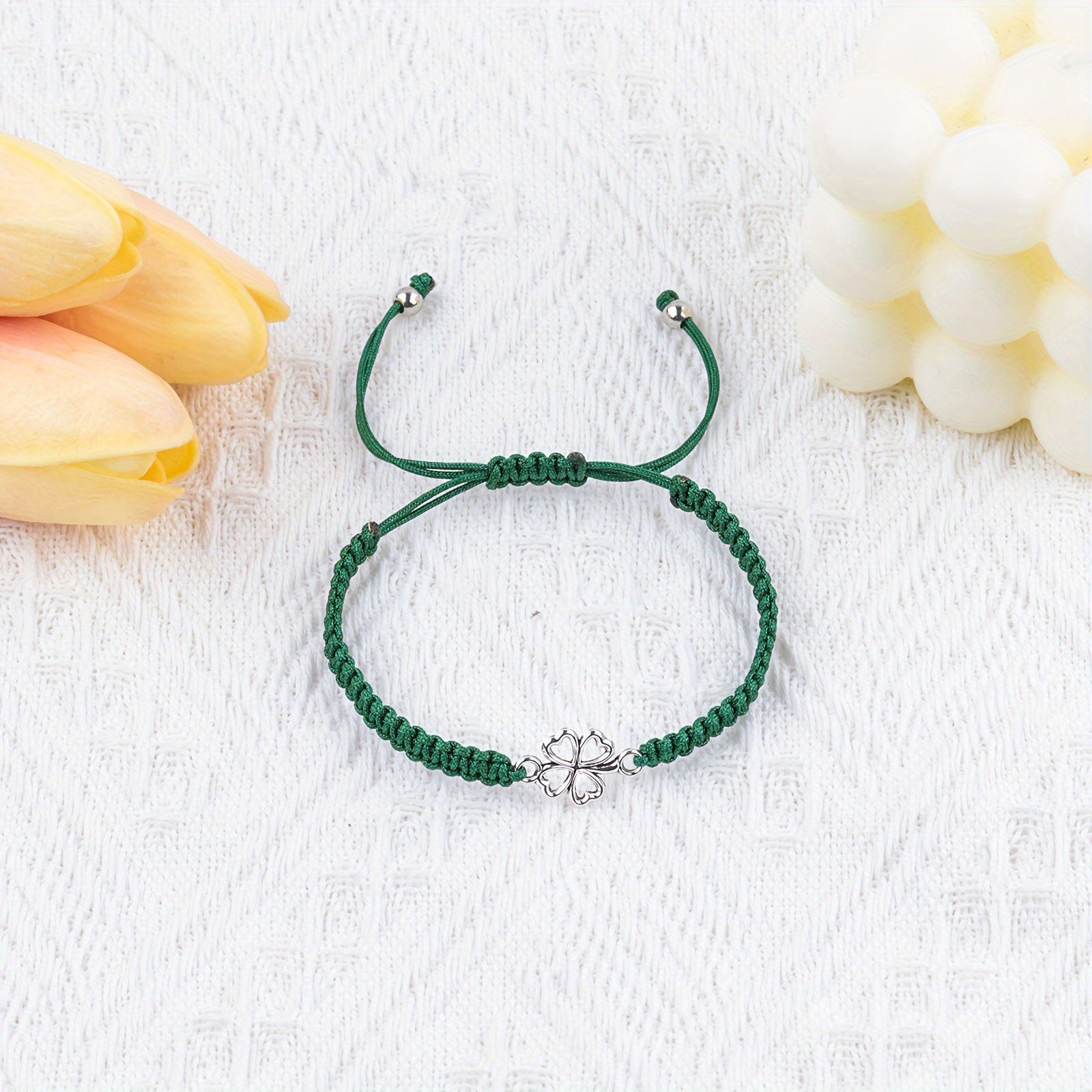 Lucky Four Leaf Clover Adjustable Woven Bracelet, Good Luck